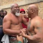Mike Tyson looks ripped aged 57 as he brawls TOPLESS with Shannon Briggs on the streets of New York